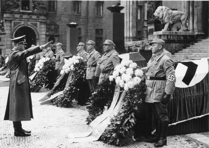 Adolf Hitler at the commemoration for the victims from the bombing of the Bürgerbräukeller